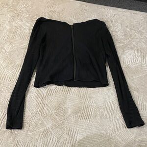 Hollister Womens Black Ribbed Zip Up Hoodie